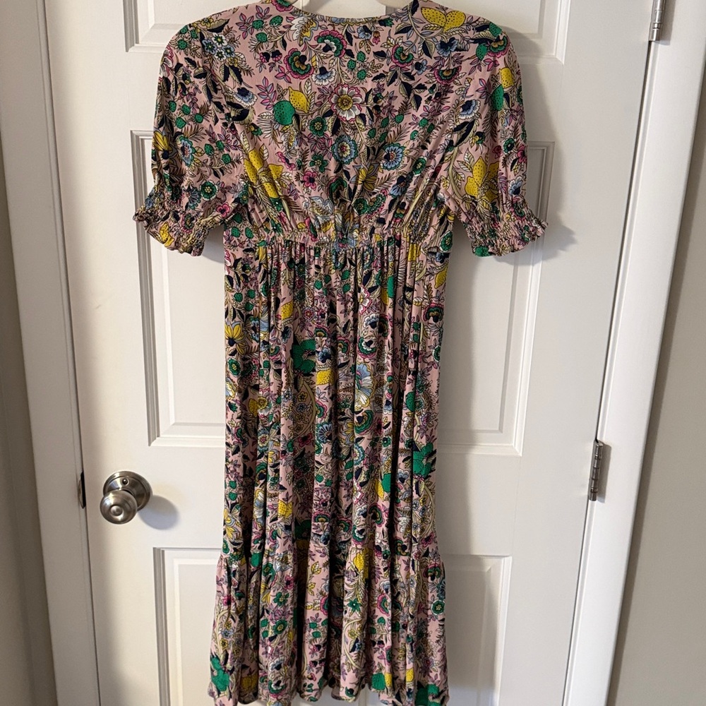 Boden V-Neck Midi Tea Dress Milkshake Tropical Meadow floral print Size 2 petite - Picture 9 of 10